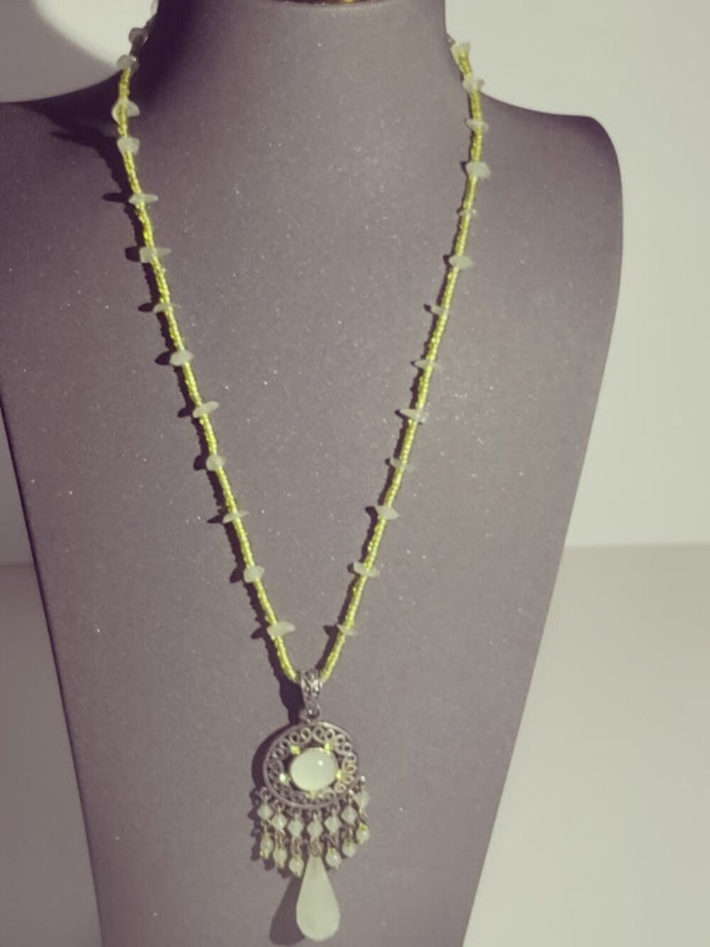 Boho Filigree Beaded Fringe Pendant Necklace